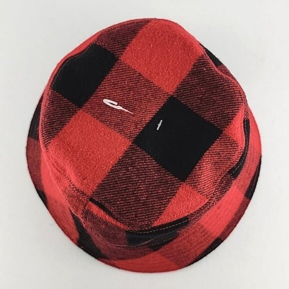 HB STRIPES Women's Bucket Hat Racing Red Black Plaid Wool Blend Fleece Lined O/S - Picture 6 of 12
